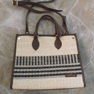 Chiara Ferretti Leather & Raffia Check Satchel w. Detachable Strap - Italy